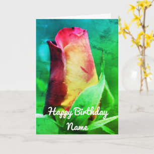 Red Rosebud Flower Art gepersonaliseerde Birthday  Kaart