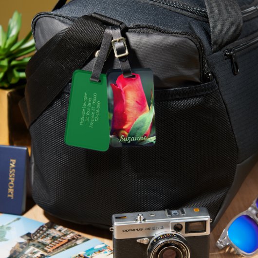 Red Rosebud Flower Personalized Bagagelabel (Voorkant /achterkant)