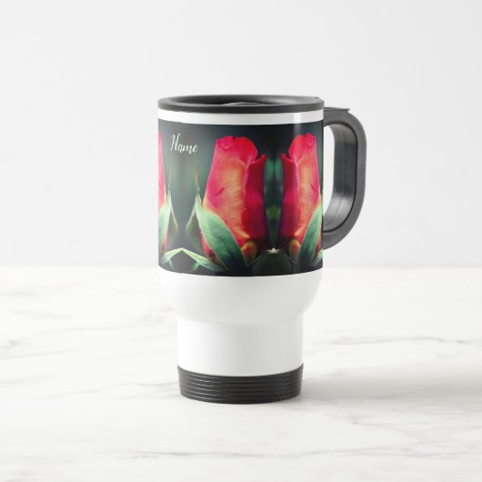 Red Rosebud Flower Personalized Reisbeker (Voorkant rechts)