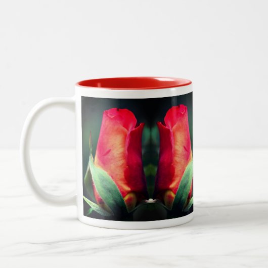 Red Rosebud Flower Personalized Tweekleurige Koffiemok (Links)