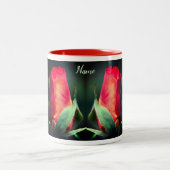 Red Rosebud Flower Personalized Tweekleurige Koffiemok (Center)