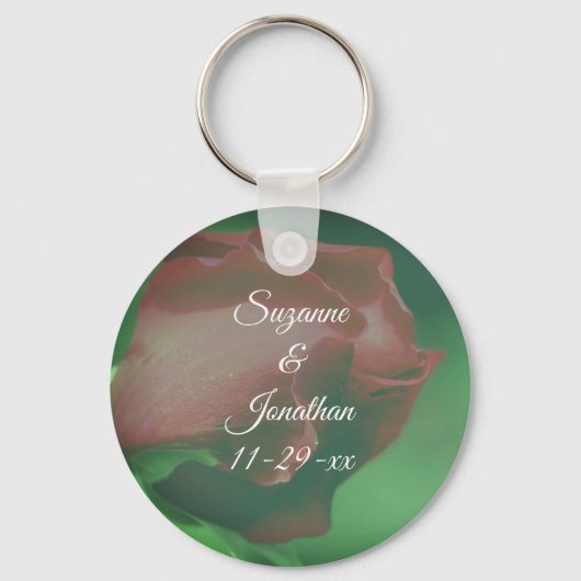 Red Rosebud Flower Personalized Wedding Sleutelhanger (Achterkant)