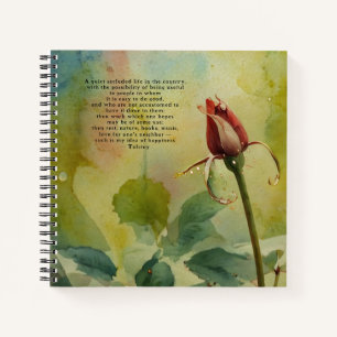 Red RoseBud Leo Tolstoy Quote Floral Green Journal Notitieboek