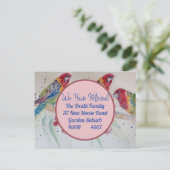 Red Rosella het nieuwe adres Briefkaart wij bewege (Staand voorkant)