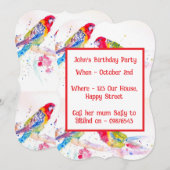 Red Rosella Parrot Boys Birthday Invitation Kaart (Voorkant / Achterkant)