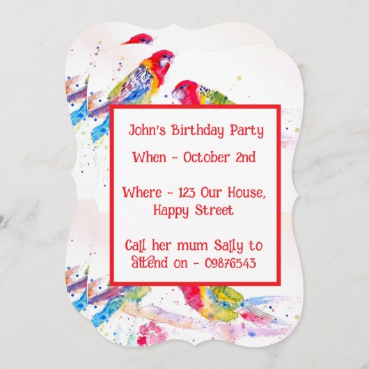 Red Rosella Parrot Boys Birthday Invitation Kaart (Voorkant / Achterkant)