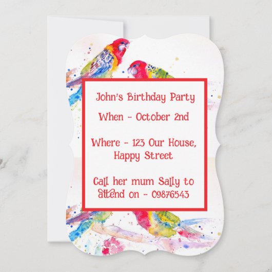 Red Rosella Parrot Boys Birthday Invitation Kaart (Voorkant)