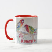 Red Rosella Parrot Waterverf Naam schilderen Mok (Links)
