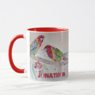 Red Rosella Parrot Waterverf Naam schilderen Mok
