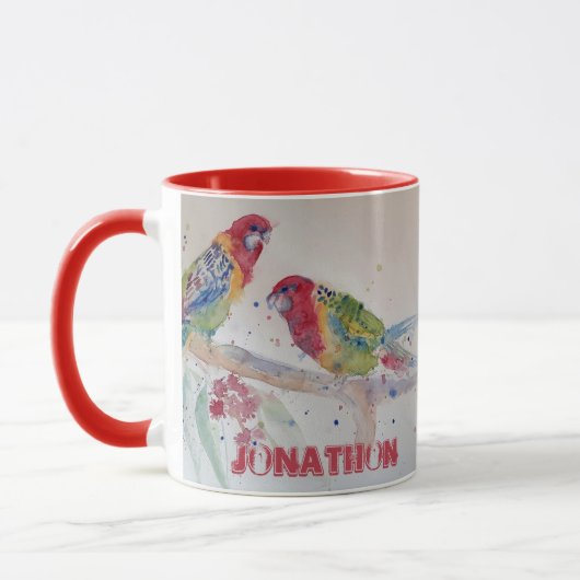 Red Rosella Parrot Waterverf Naam schilderen Mok (Links)