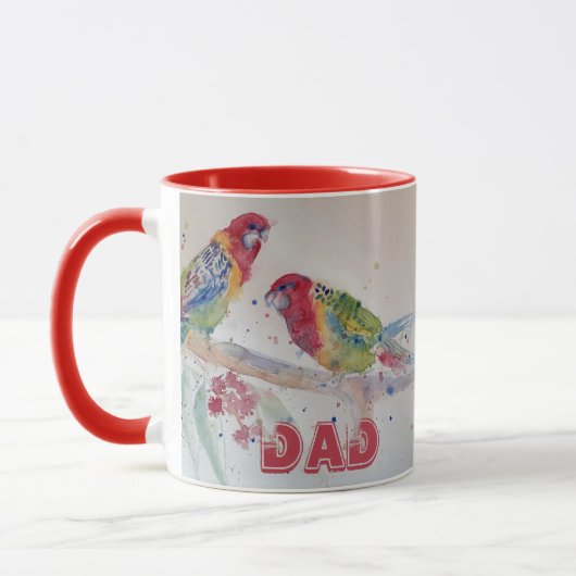 Red Rosella Parrot Waterverf Naam schilderen Mok (Links)