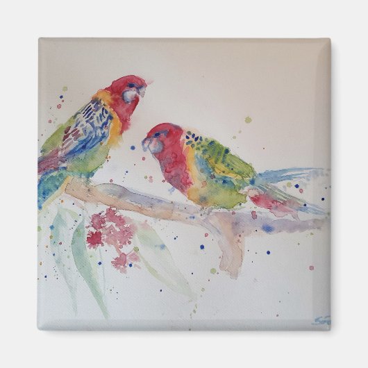 Red Rosella Parrot Waterverf Painting Magneet (Voorkant)