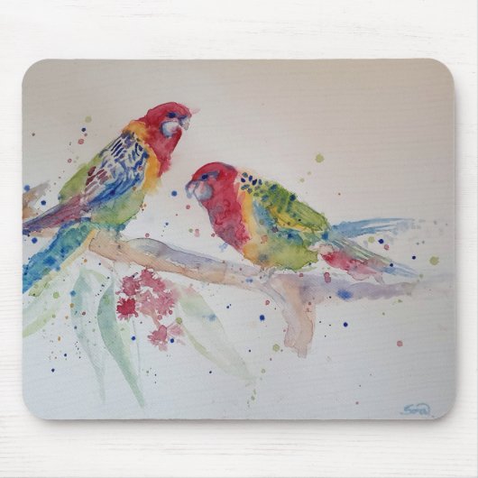 Red Rosella Parrot Waterverf Painting Muismat (Voorkant)