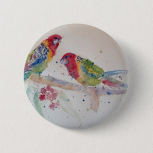 Red Rosella Parrot Waterverf Painting Ronde Button 5,7 Cm