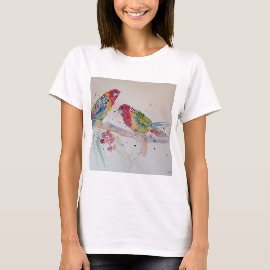 Red Rosella Parrot Waterverf Painting T-shirt (Voorkant)