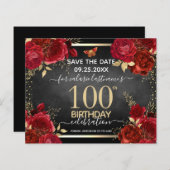 Red Roses 100th Birthday Save the Date Budget (Voorkant / Achterkant)