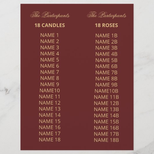 Red Roses 18 Candles and Rozen Ceremony Programma (Achterkant)