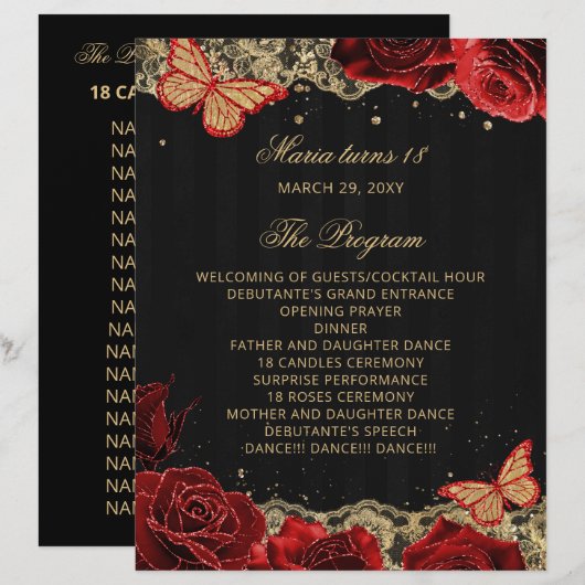 Red Roses 18 Candles and Rozen Ceremony Programma (Voorkant / Achterkant)