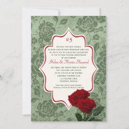 Red Roses 25th Wedding Jubileum Invitation Kaart