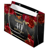 Red Roses 40th Birthday Large Gift Bag Groot Cadeauzakje (Voorkant Gekanteld)