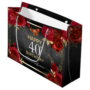 Red Roses 40th Birthday Large Gift Bag Groot Cadeauzakje
