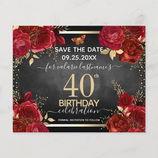 Red Roses 40th Birthday sparen de Date Budget (Voorkant)