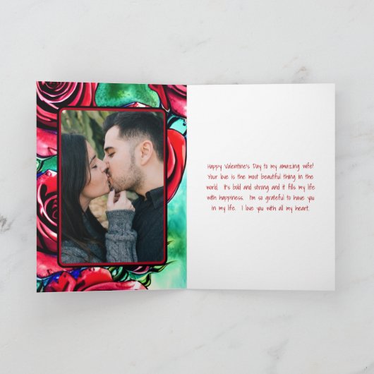 Red Roses 4 FOTO Valentijnsdag Love to My Wife Feestdagen Kaart (Binnen)