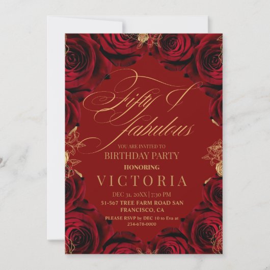 Red Roses 50ste en fantastische verjaardagsfeestje Kaart (Voorkant)