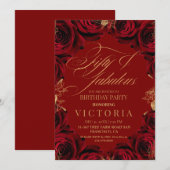 Red Roses 50ste en fantastische verjaardagsfeestje Kaart (Voorkant / Achterkant)