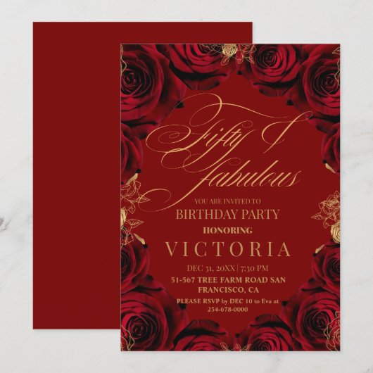 Red Roses 50ste en fantastische verjaardagsfeestje Kaart (Voorkant / Achterkant)