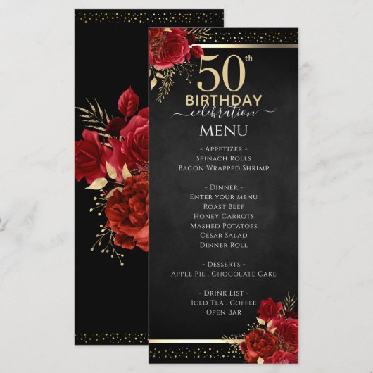 Red Roses 50th Birthday Celebration Menu (Voorkant / Achterkant)
