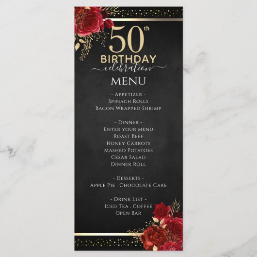 Red Roses 50th Birthday Celebration Menu (Voorkant)