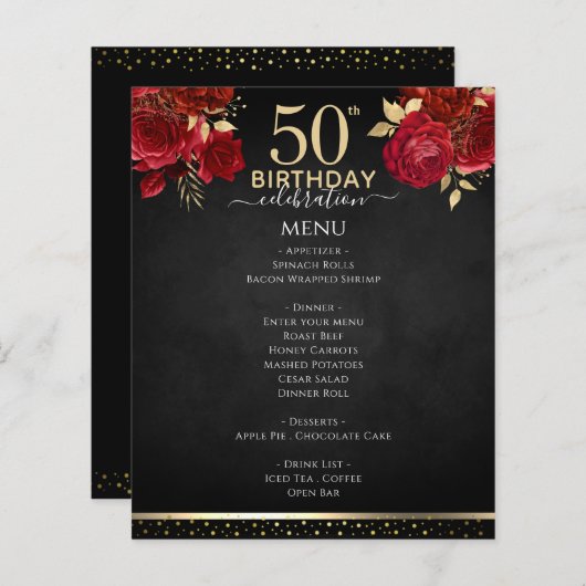 Red Roses 50th Birthday Celebration Menu (Voorkant / Achterkant)
