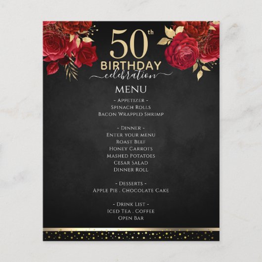 Red Roses 50th Birthday Celebration Menu (Voorkant)