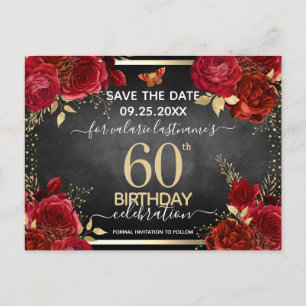Red Roses 60th Birthday Save the Date Briefkaart