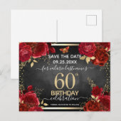 Red Roses 60th Birthday Save the Date Briefkaart (Voorkant / Achterkant)