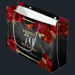 Red Roses 70th Birthday Large Gift Bag Groot Cadeauzakje<br><div class="desc">Rode rozen,  rode rode rode rode rode en gouden folie bladeren. Elegant bloemontwerp voor elk jaar verjaardagsfeest.Gemakkelijk aan te passen aan sjabloon. Prachtige sjabloon voor verjaardagsgeschenk.</div>