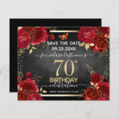 Red Roses 70th Birthday Save the Date Budget (Voorkant / Achterkant)