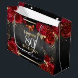 Red Roses 80th Birthday Large Gift Bag Groot Cadeauzakje<br><div class="desc">Rode rozen,  rode rode rode rode rode en gouden folie bladeren. Elegant bloemontwerp voor elk jaar verjaardagsfeest.Gemakkelijk aan te passen aan sjabloon. Prachtige sjabloon voor verjaardagsgeschenk.</div>