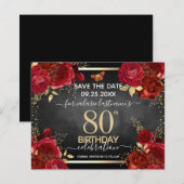 Red Roses 80th Birthday Save the Date Budget (Voorkant / Achterkant)