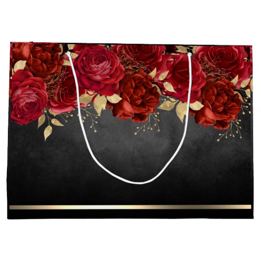 Red Roses 90th Birthday Large Gift Bag Groot Cadeauzakje (Achterkant)