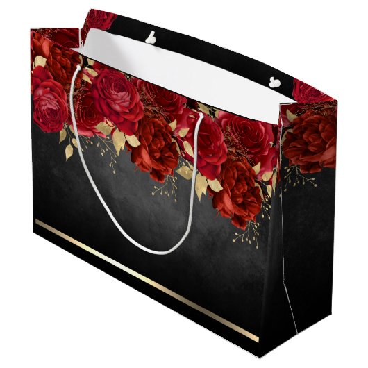 Red Roses 90th Birthday Large Gift Bag Groot Cadeauzakje (Achterkant Gekanteld)