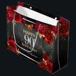 Red Roses 90th Birthday Large Gift Bag Groot Cadeauzakje<br><div class="desc">Rode rozen,  rode rode rode rode rode en gouden folie bladeren. Elegant bloemontwerp voor elk jaar verjaardagsfeest.Gemakkelijk aan te passen aan sjabloon. Prachtige sjabloon voor verjaardagsgeschenk.</div>