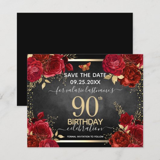 Red Roses 90th Birthday sparen de Date Budget (Voorkant / Achterkant)
