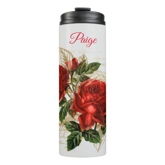 Red Roses aangepaste naam thermisch getumbler Thermosbeker (Voorkant)
