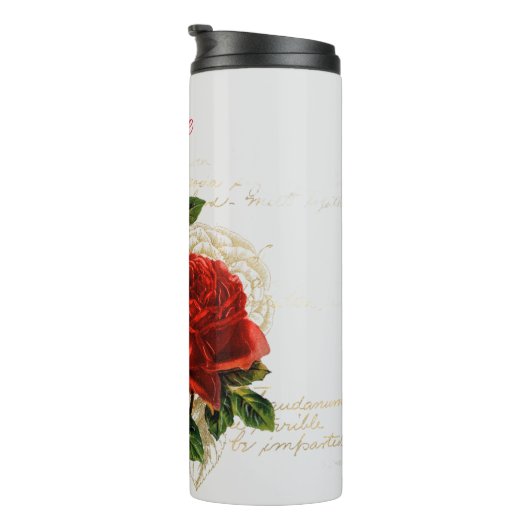 Red Roses aangepaste naam thermisch getumbler Thermosbeker (Geroteerd rechts)