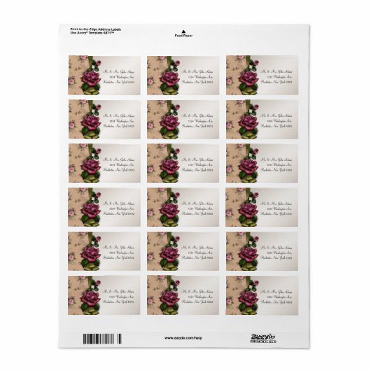 Red Roses Adresetiketten Etiket (Full Sheet)