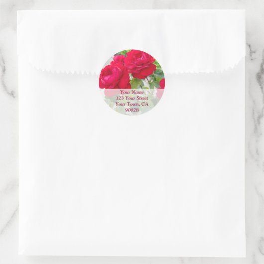 Red Roses Adresetiketten Ronde Sticker (Tas)