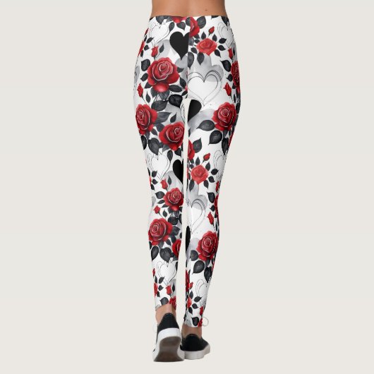 Red Roses and Black Hearts Romantic Patterned Leggings (Achterkant)