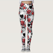 Red Roses and Black Hearts Romantic Patterned Leggings (Voorkant)